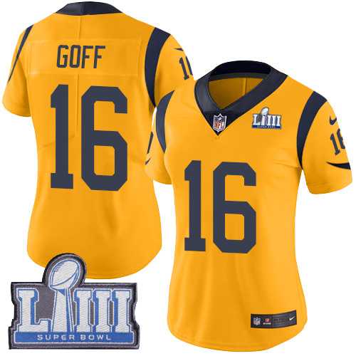 Women Nike Rams 16 Jared Goff Gold 2019 Super Bowl LIII Color Rush Limited Jersey,We sell and wholesale Women Nike Rams 16 Jared Goff Gold 2019 Super Bowl LIII Color Rush Limited Jersey on line form chian!